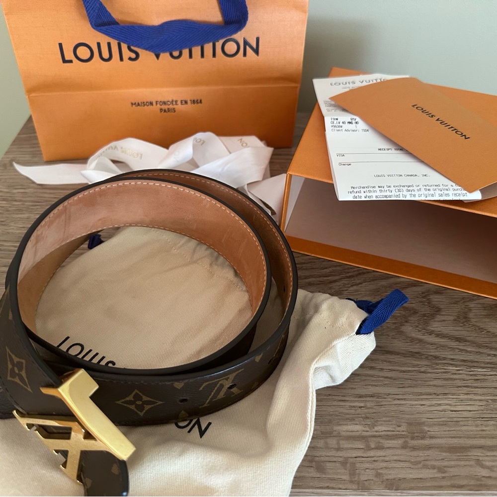 Louis Vuitton Brown and Gold Belt with Signature LV Buckle